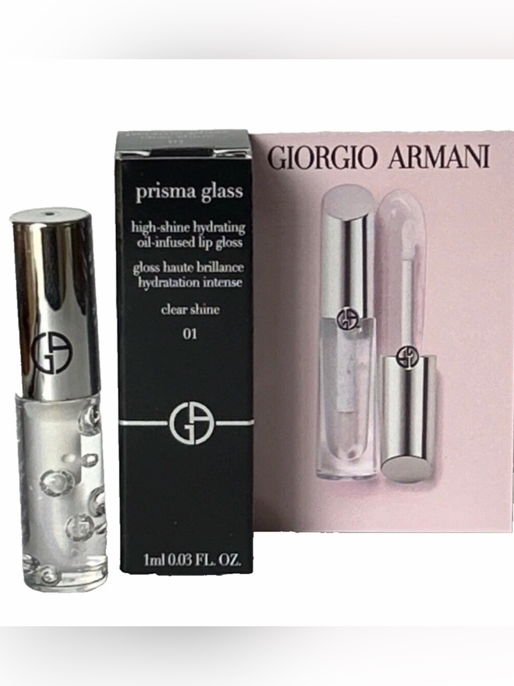 Giorgio Armani Prisma Glass High-Shine Hydrating Lip Gloss — Clear Shine 01. NWT